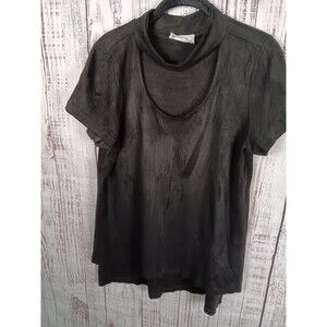 P. Cill Blouse Women's Medium Suede Short Sleeve Black